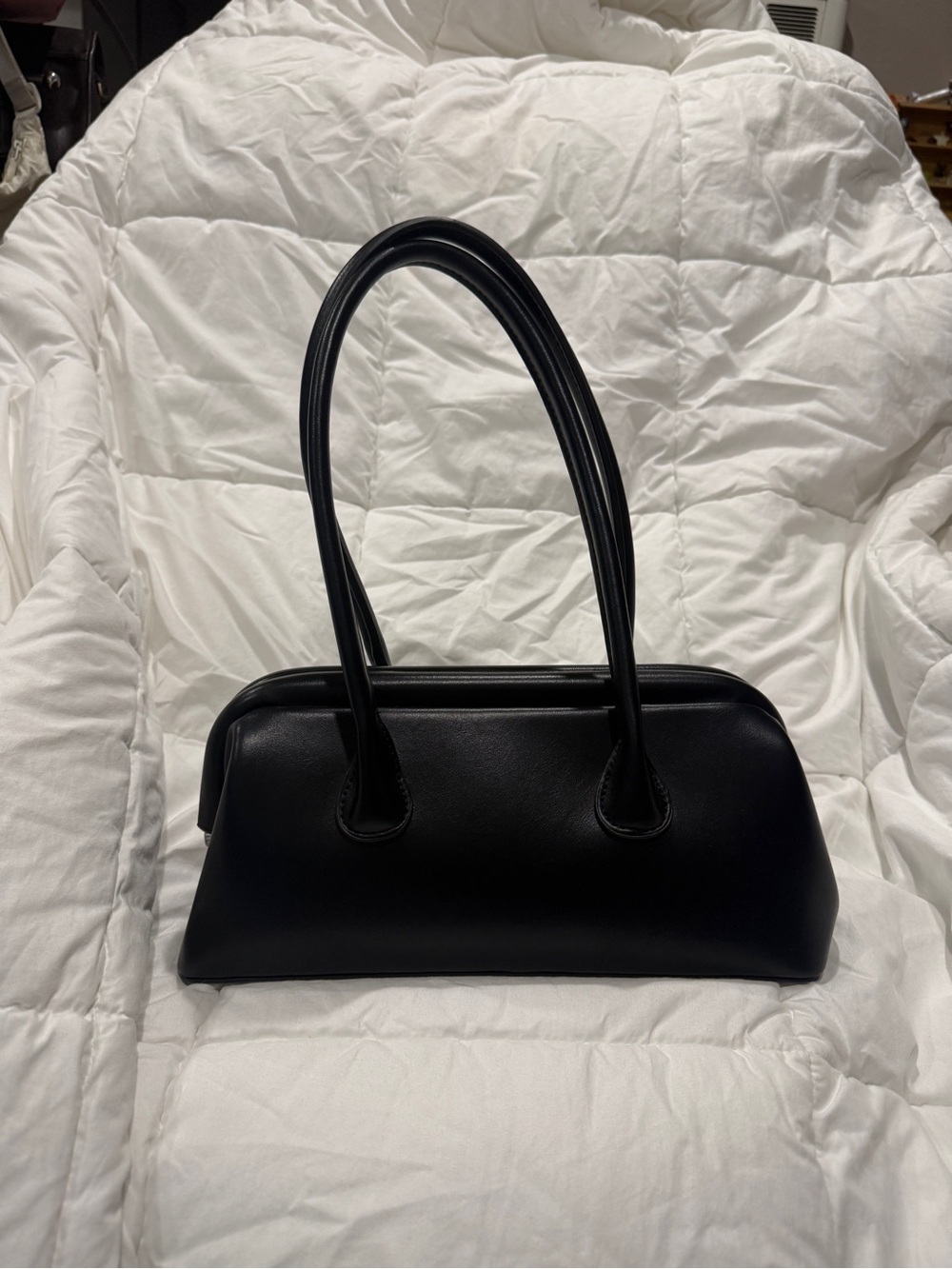 Structured Black Shoulder Bag with Double Handles
